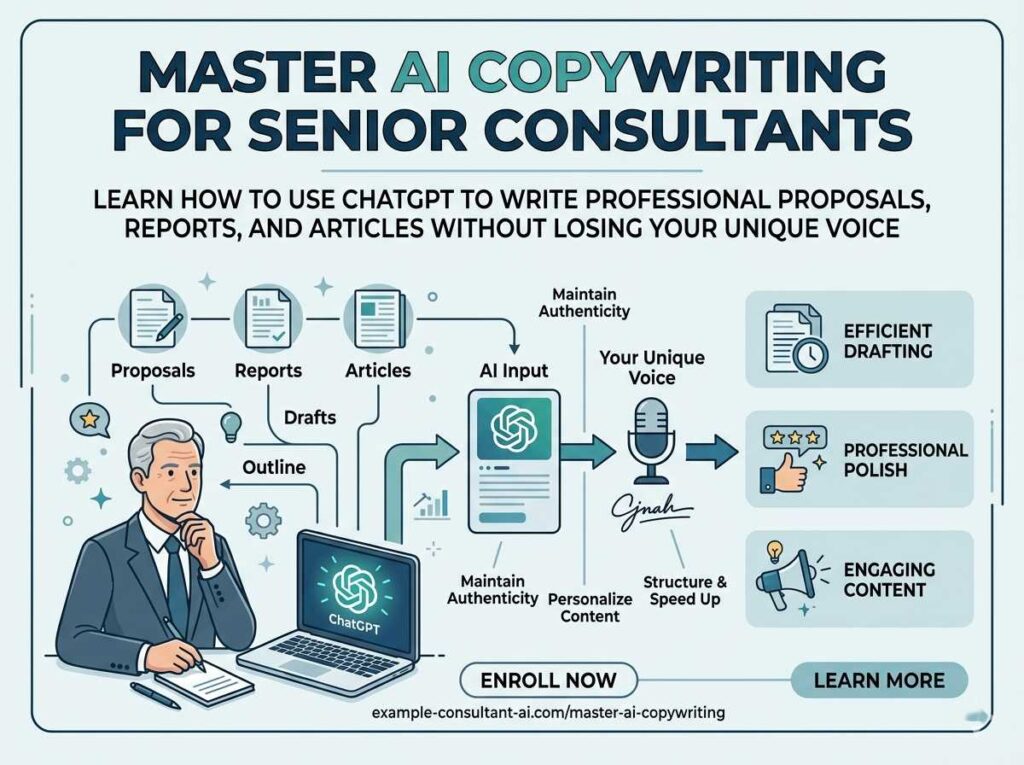 AI copywriting training for senior consultants using ChatGPT for professional reports and articles.