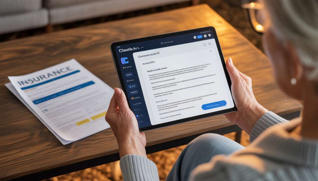 A senior woman using the Claude AI mobile app on a tablet to analyze medical documents.