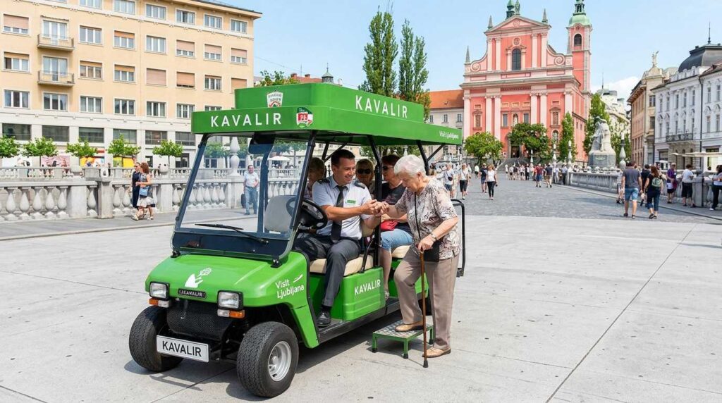 Free Kavalir electric transport service featured in our Ljubljana travel guide for seniors.