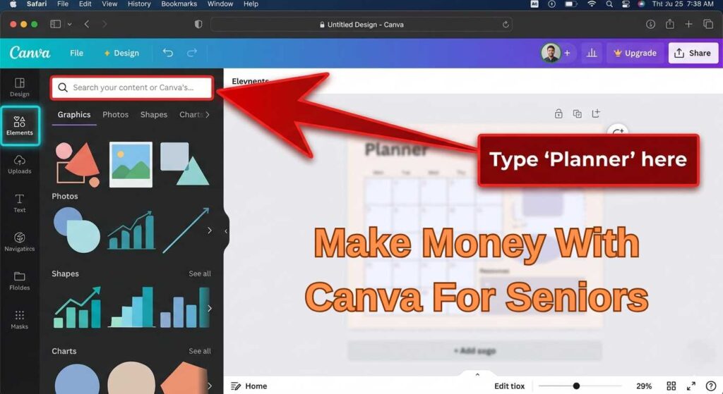 canva dashboard for beginners seniors making money online