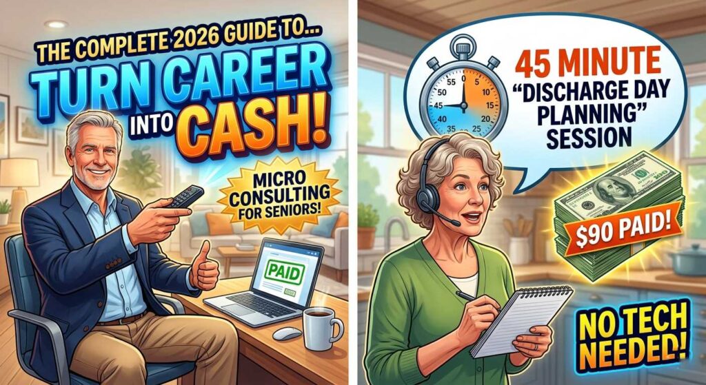 A smiling senior professional earning money through micro consulting for seniors in 2026.