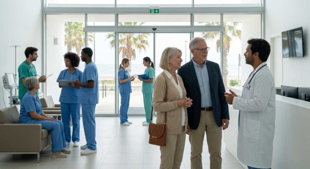 Modern private hospital interior in Algarve Portugal with English speaking staff.
