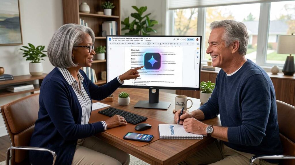 A senior consultant using AI tools to draft business proposals and manage clients.