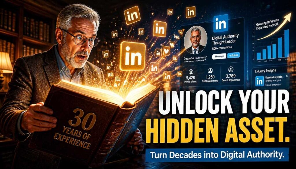 Senior professional over 55 discovering his 30 years of experience is his greatest asset on LinkedIn.