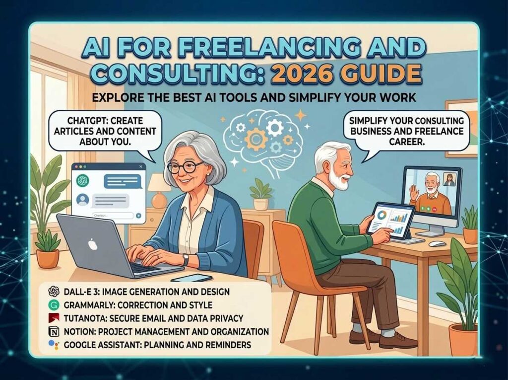 Senior professionals using AI tools for freelance consulting and business management in 2026.