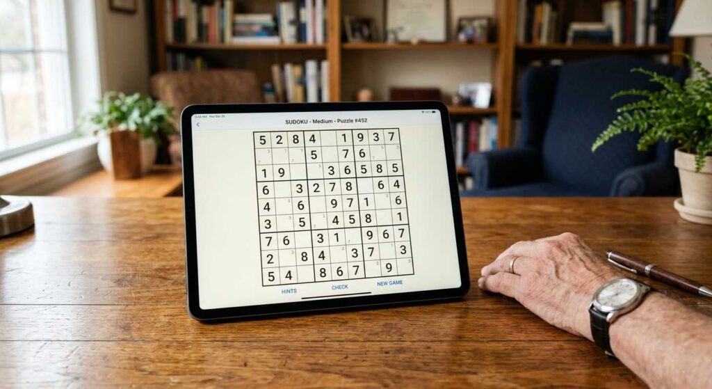 Daily high-contrast Sudoku puzzle for seniors to maintain mental focus for remote work.