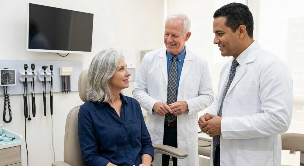 A senior American man receiving high-quality medical consultation in Panama City.