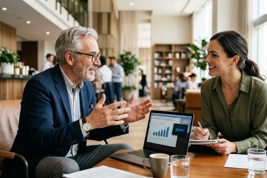 A senior professional using LinkedIn outreach for seniors to secure a consulting meeting with a new client.