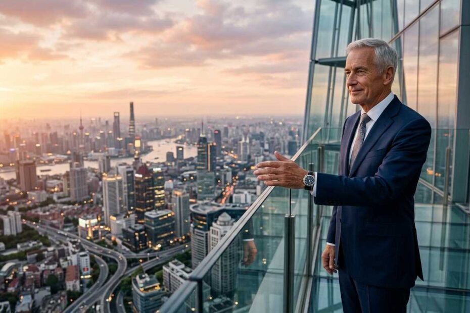 A professional senior man overlooking a global city representing remote jobs for seniors 55 plus in 2026