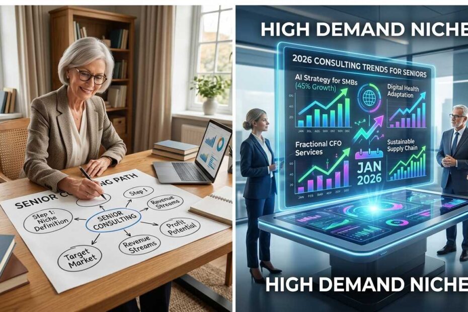 Senior professional creating a successful consulting niche for seniors business map.