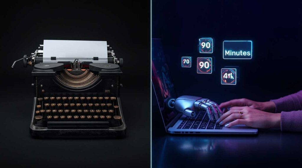 Senior blogger utilizing AI tools to write content 3x faster.