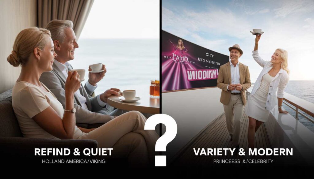 A visual comparison of two cruise ship atmospheres suitable for seniors over 60.