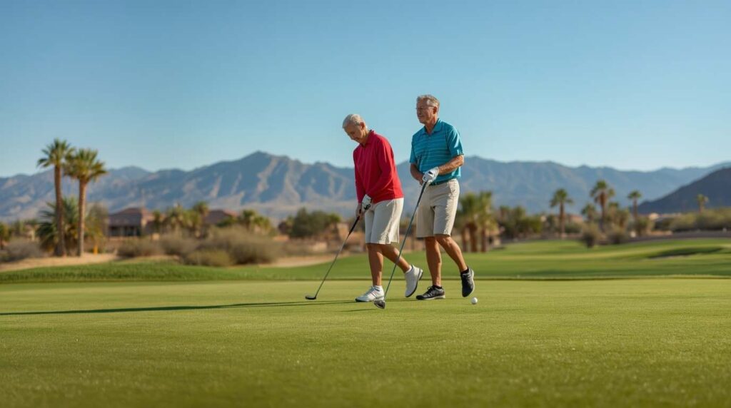 Seniors playing golf in Henderson Nevada retirement community.