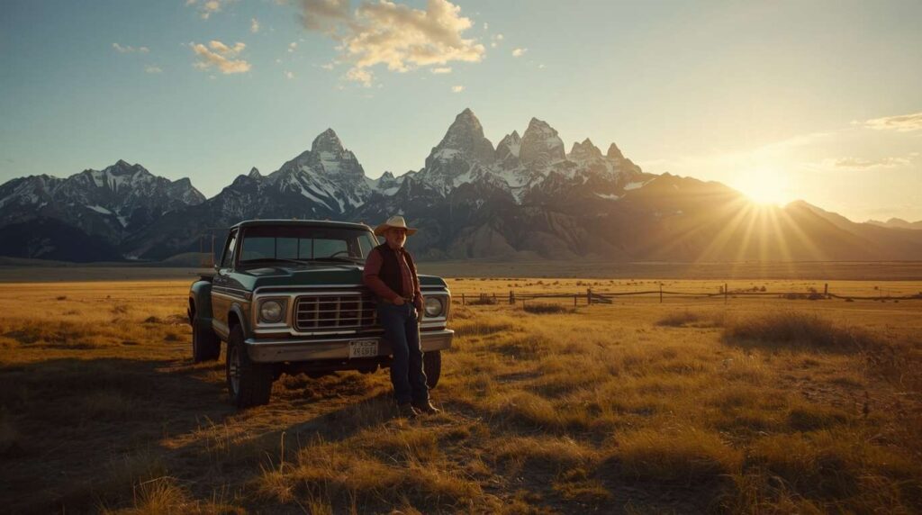 Senior citizen enjoying peaceful nature in a Wyoming mountain valley.