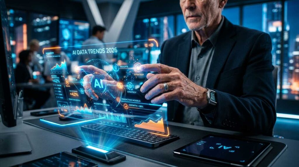Experienced consultant using AI tools and digital dashboards for business growth.
