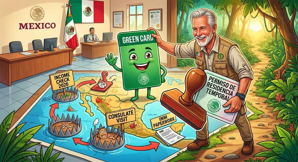 Illustration of the complex yet rewarding Mexico visa process for Americans.