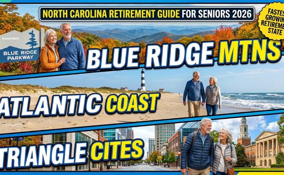 North Carolina Retirement Guide Seniors 2026 feature image showing diverse environments.