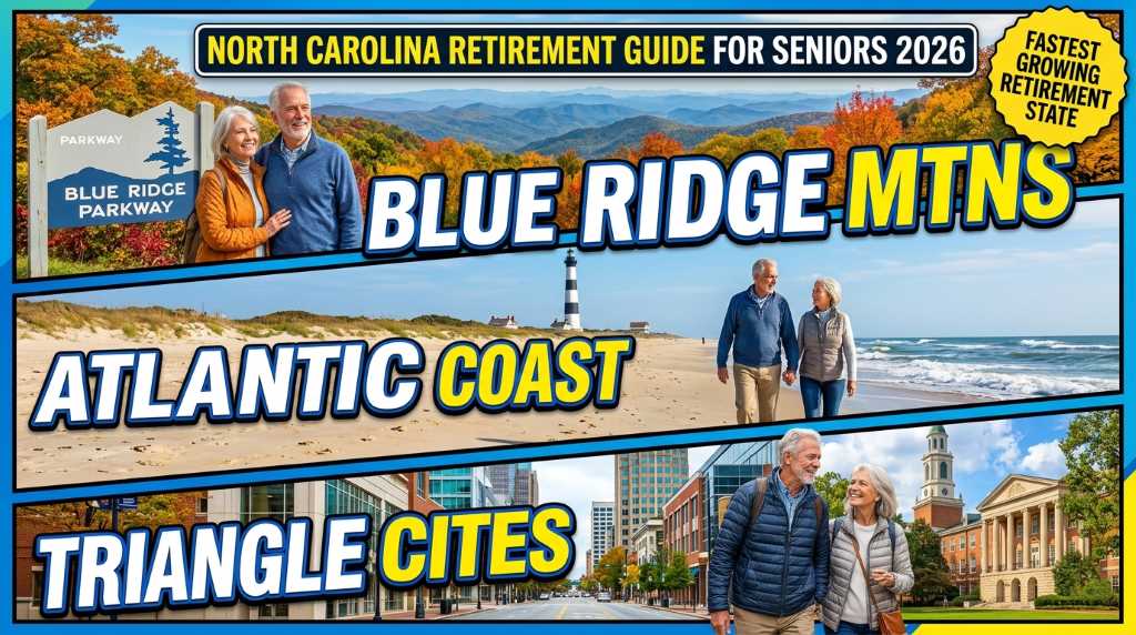 North Carolina Retirement Guide Seniors 2026 feature image showing diverse environments.