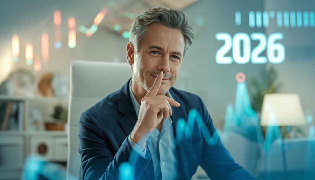 Senior professional over 60 confidently presenting consulting strategy in a modern home office.