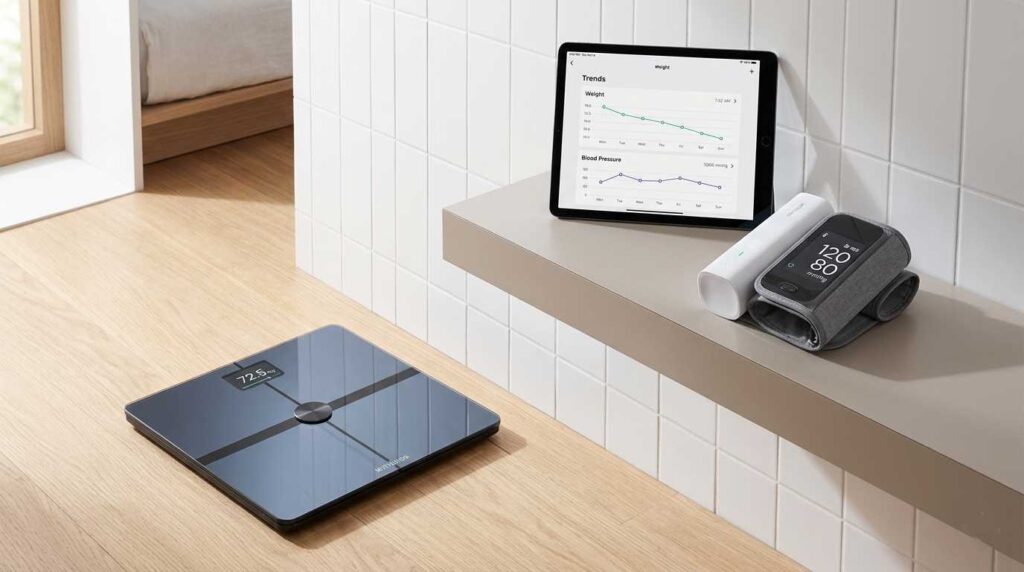 Withings health kit including the BPM Connect blood pressure monitor and the Body plus smart scale.