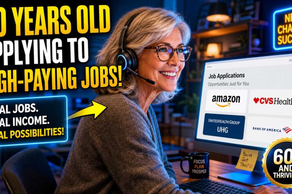 A diverse group of seniors working remotely for top hiring companies in 2026.