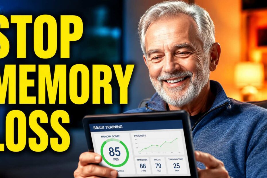 A senior adult actively engaging in brain health habits, text overlay saying "Protect Your Memory".