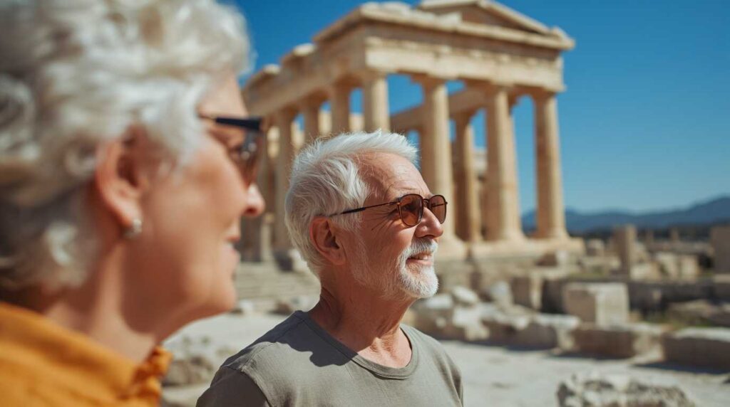 Visiting the ancient Palace of Knossos in Crete.
