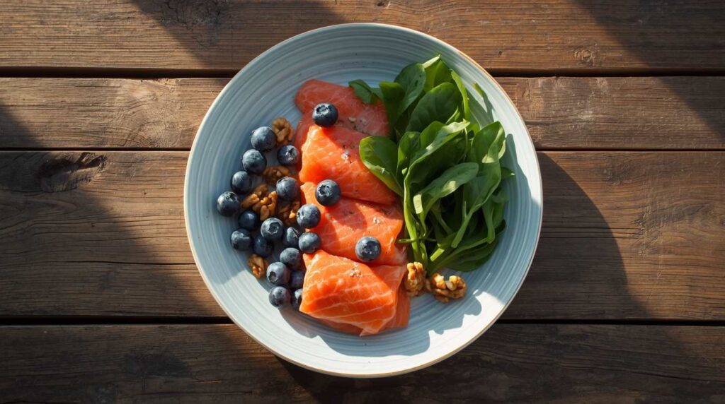 A colorful plate of MIND diet food for brain health.