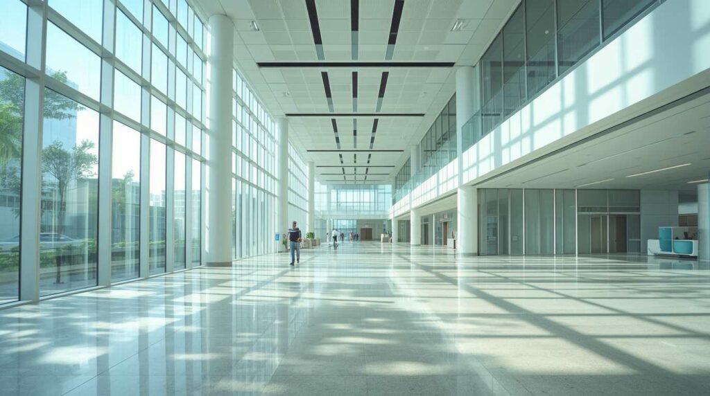 A modern, clean, and advanced hospital interior in Medellín.